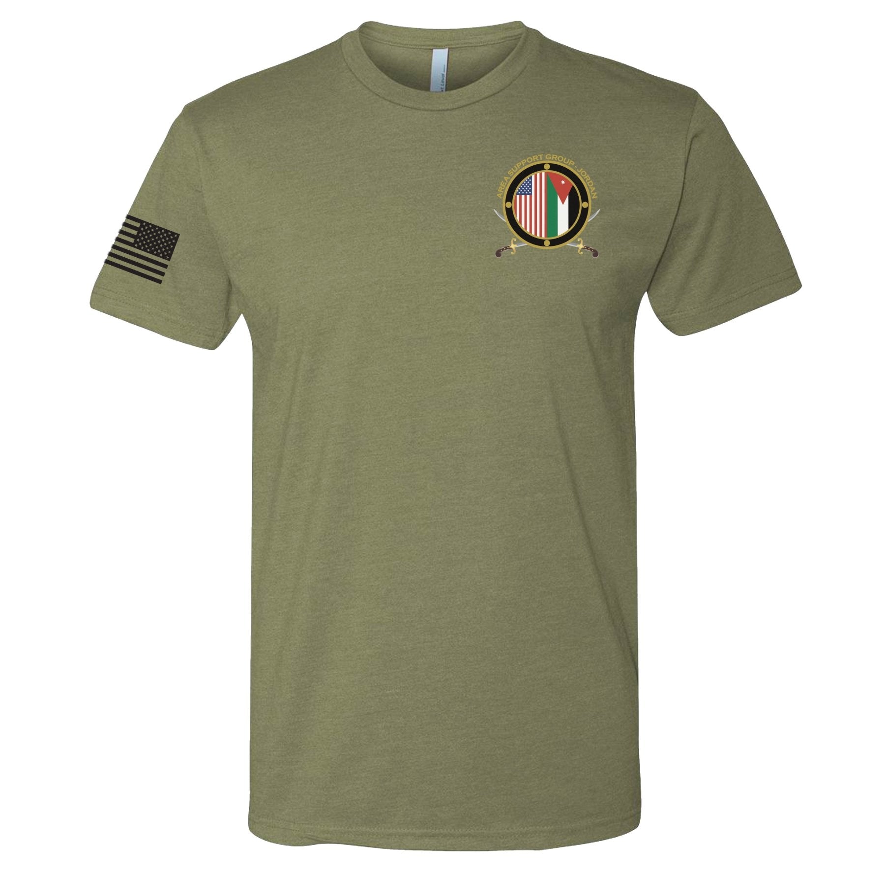 2 - 395th ASG Jordan Tees - OD Green Tee - Black Assaulting US Sleeve - Private Shirt