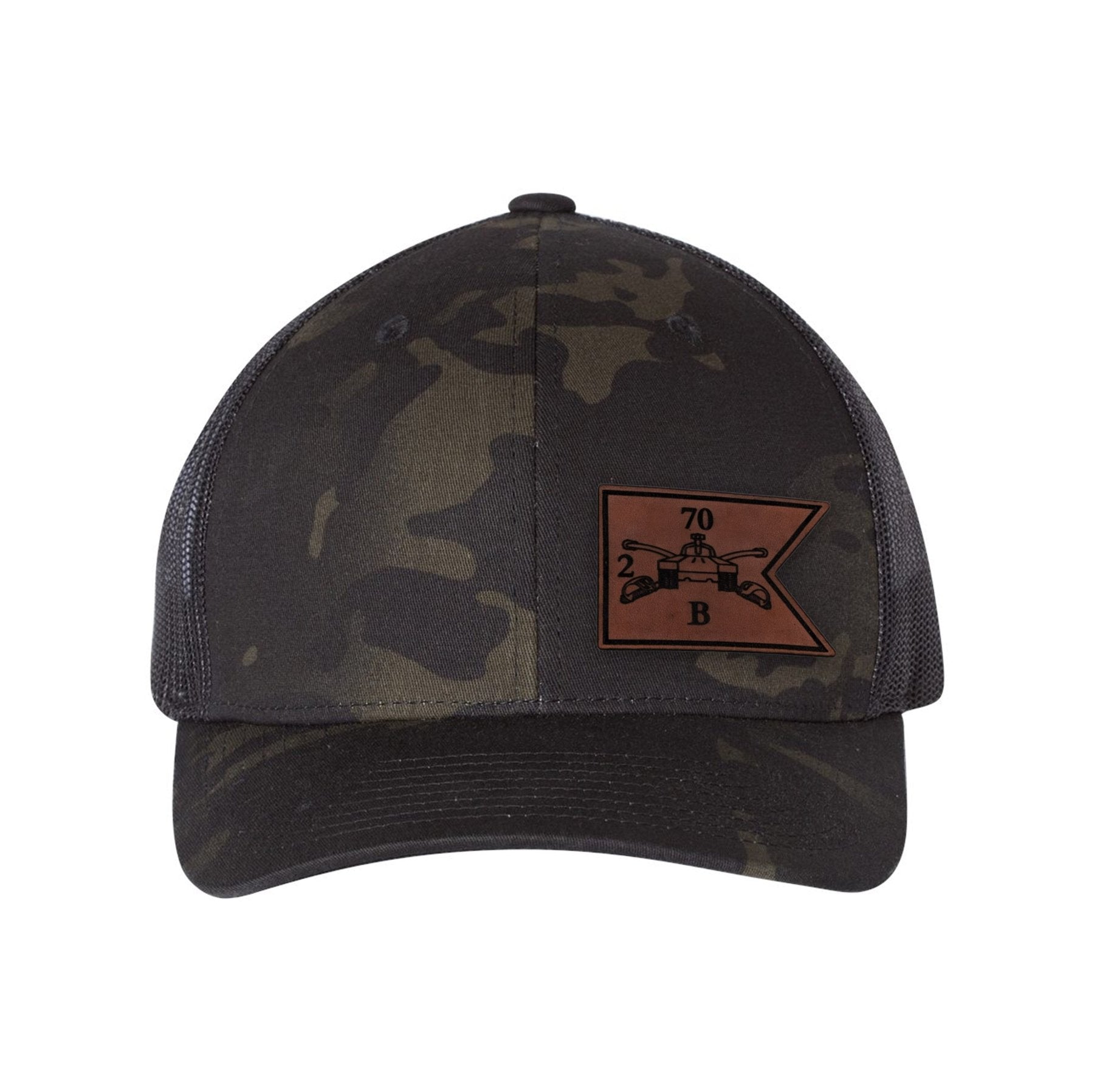 2-70 B Cav Tank Guidon Leather Patch Retro Trucker Hat - OSFA - Private Private Headwear