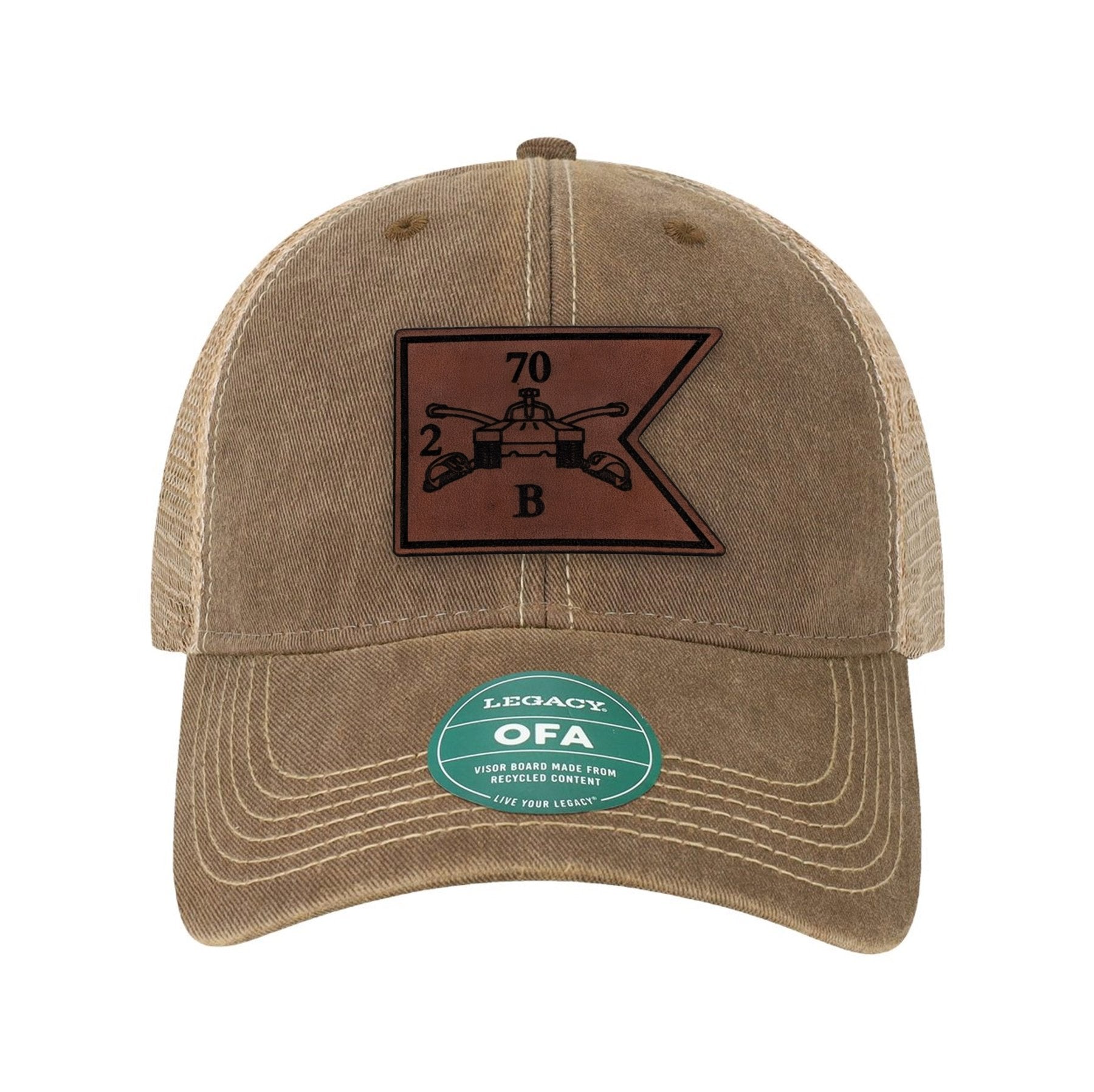 2-70 B Cav Tank Leather Patch Old Trucker Hat - OSFA - Private Private Headwear