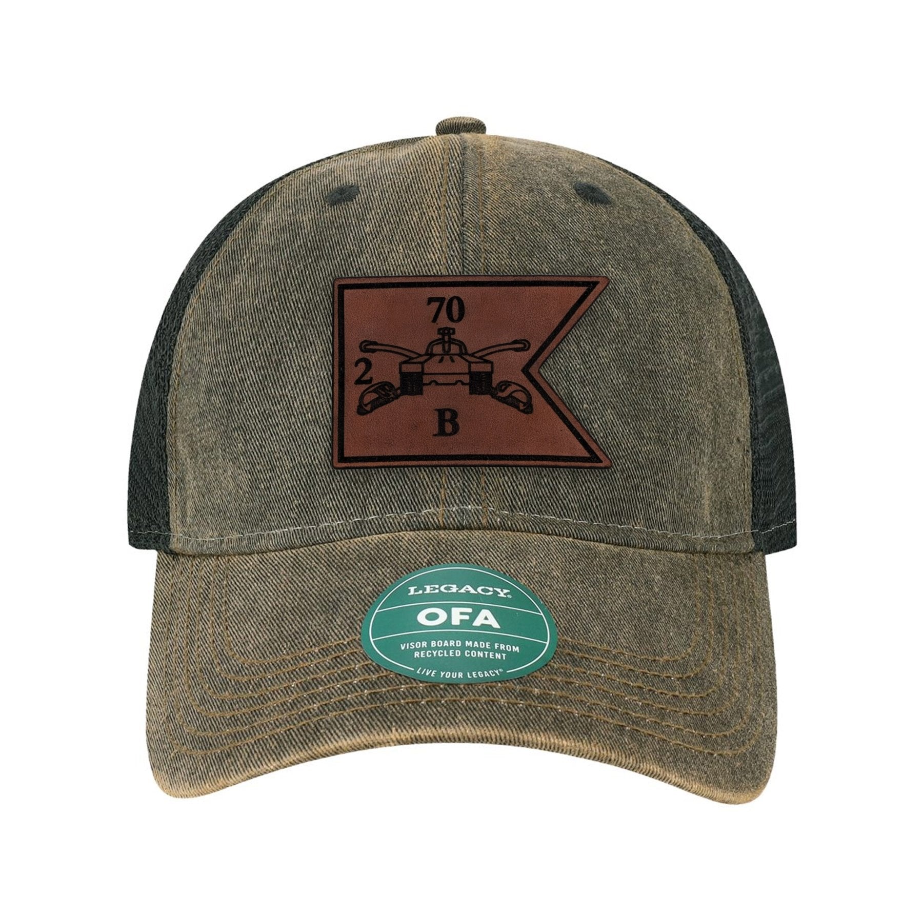 2-70 B Cav Tank Leather Patch Old Trucker Hat - OSFA - Private Private Headwear