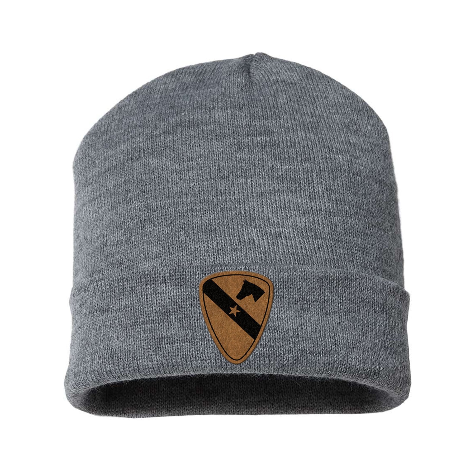 2 - 8 CAV Leather Patch Beanie w/ Cuff - OSFA - Private Headwear