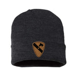 2 - 8 CAV Leather Patch Beanie w/ Cuff - OSFA - Private Headwear