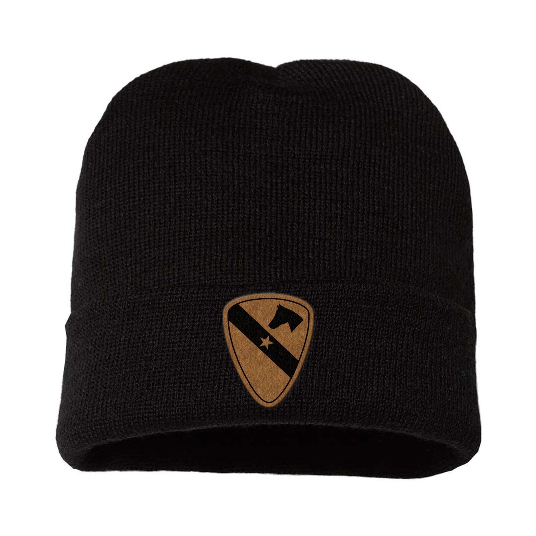 2 - 8 CAV Leather Patch Beanie w/ Cuff - OSFA - Private Headwear