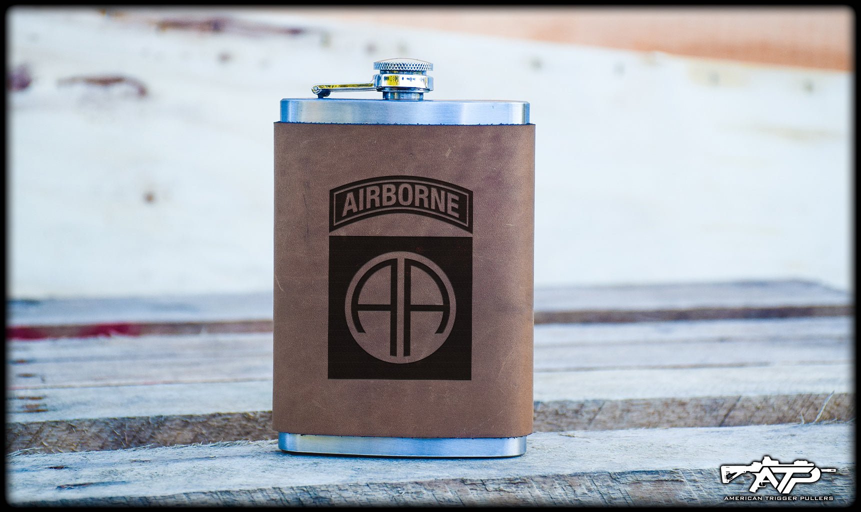 82nd Airborne Leather Flask - 8oz Stainless Steel Flask - Flasks