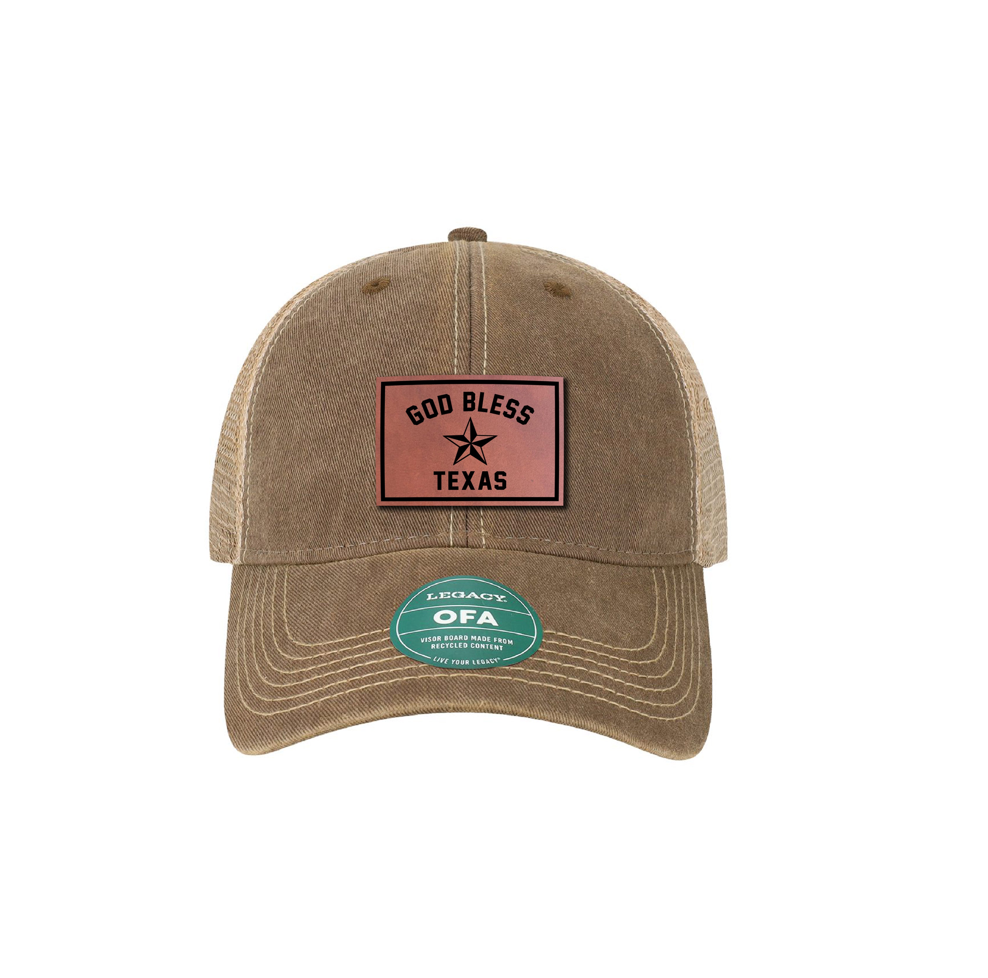 God Bless Texas Leather Dad Cap