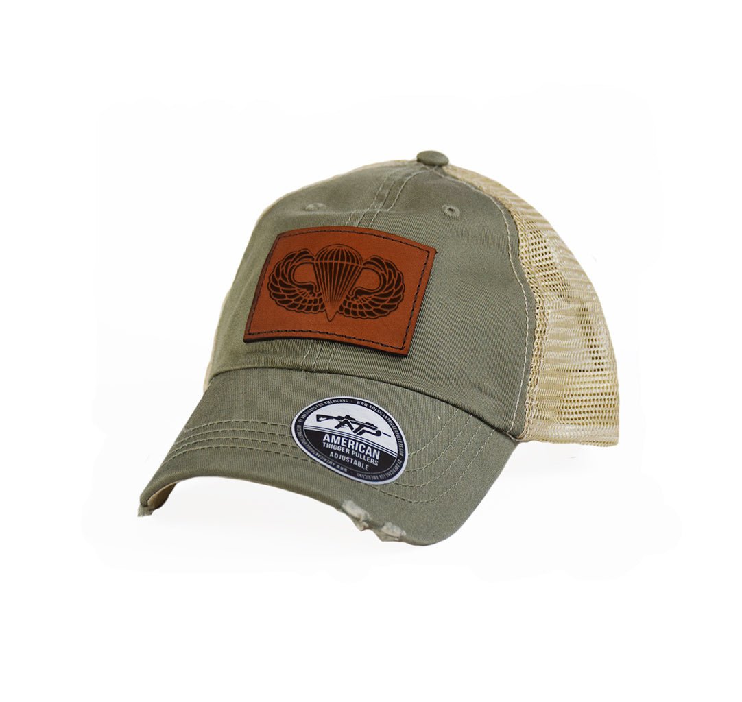 Airborne Wings Leather Dad Cap - Hook and Loop - Headwear