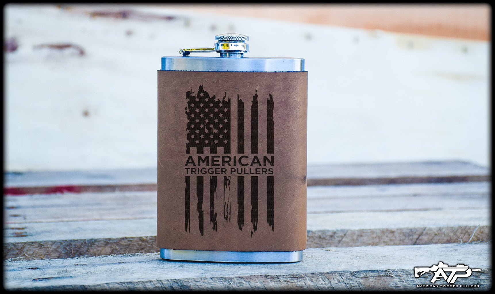 ATP Flag Leather Flask - 8oz Stainless Steel Flask - Flasks