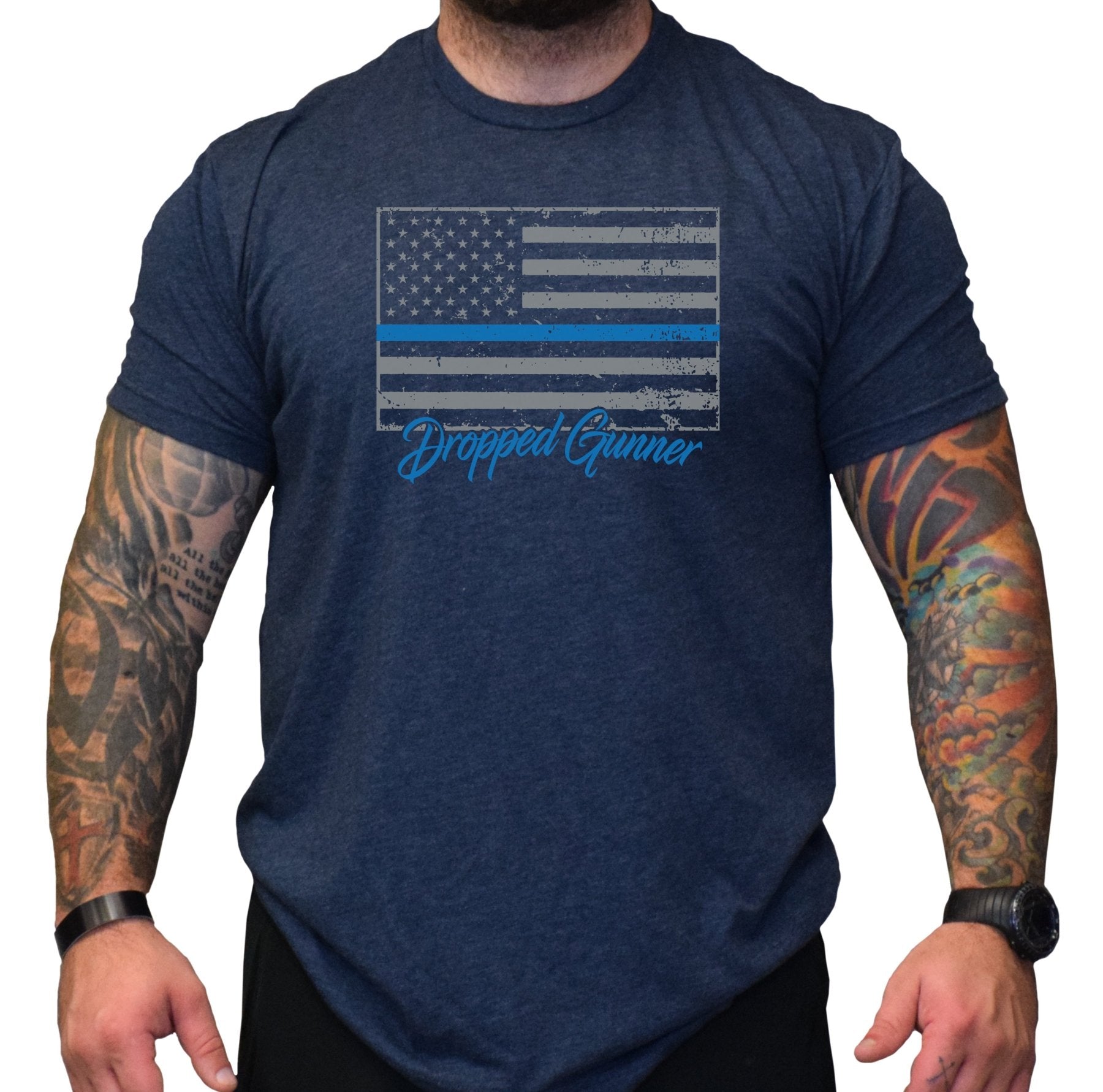 Dropped Gunner Blue Line Flag - Small - Shirt