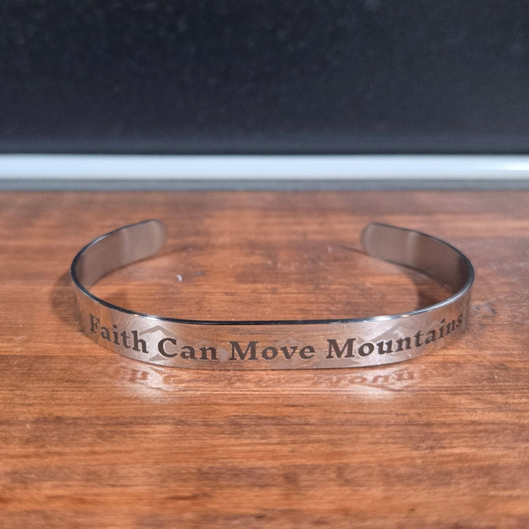 Faith Can Move Mountains Stainless Steel Bracelet - 9.5mm x 7" - Bracelet