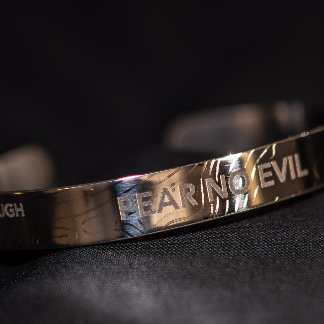 Fear No Evil Stainless Steel Bracelet - 9.5mm x 7" - Bracelet
