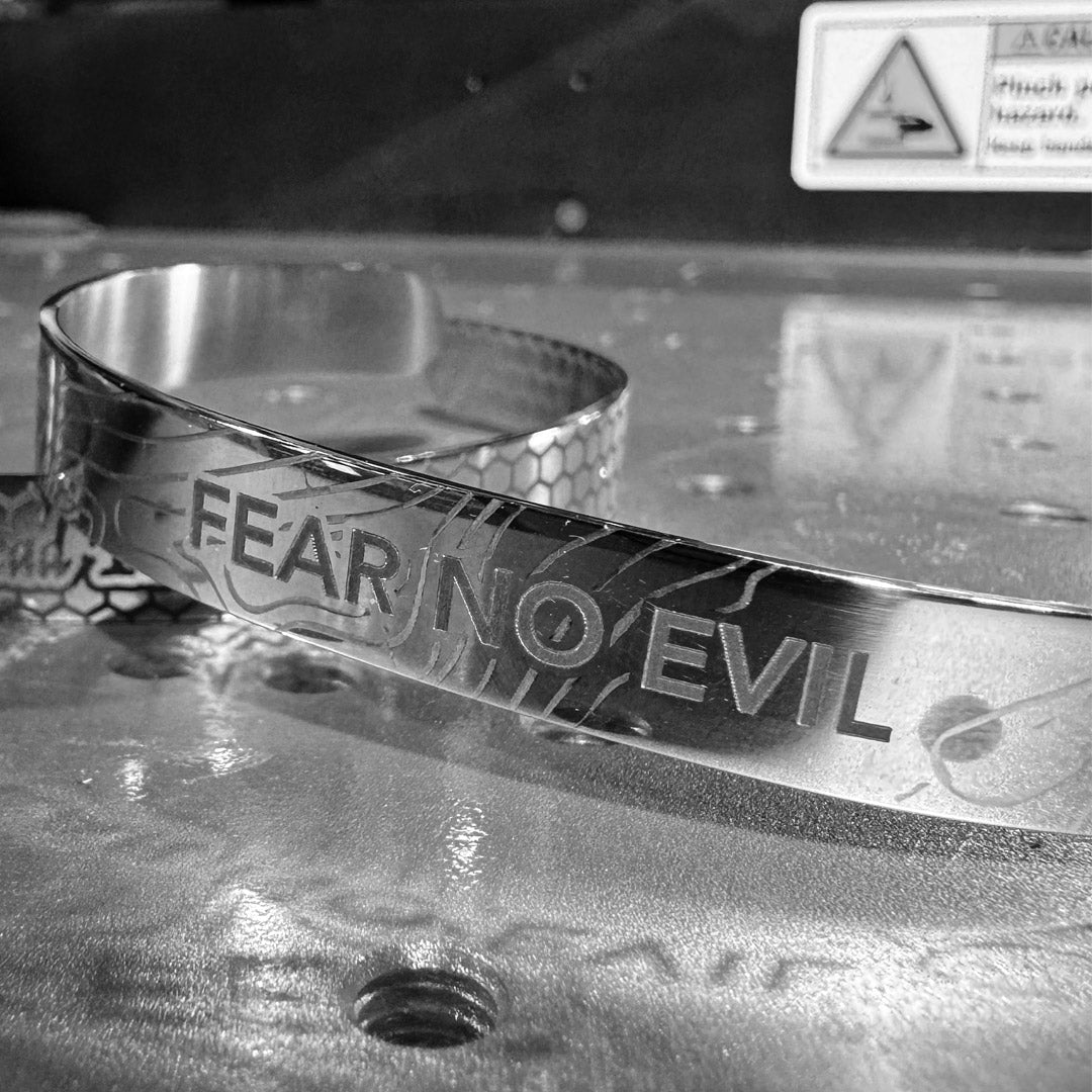 Fear No Evil Stainless Steel Bracelet - 9.5mm x 7" - Bracelet
