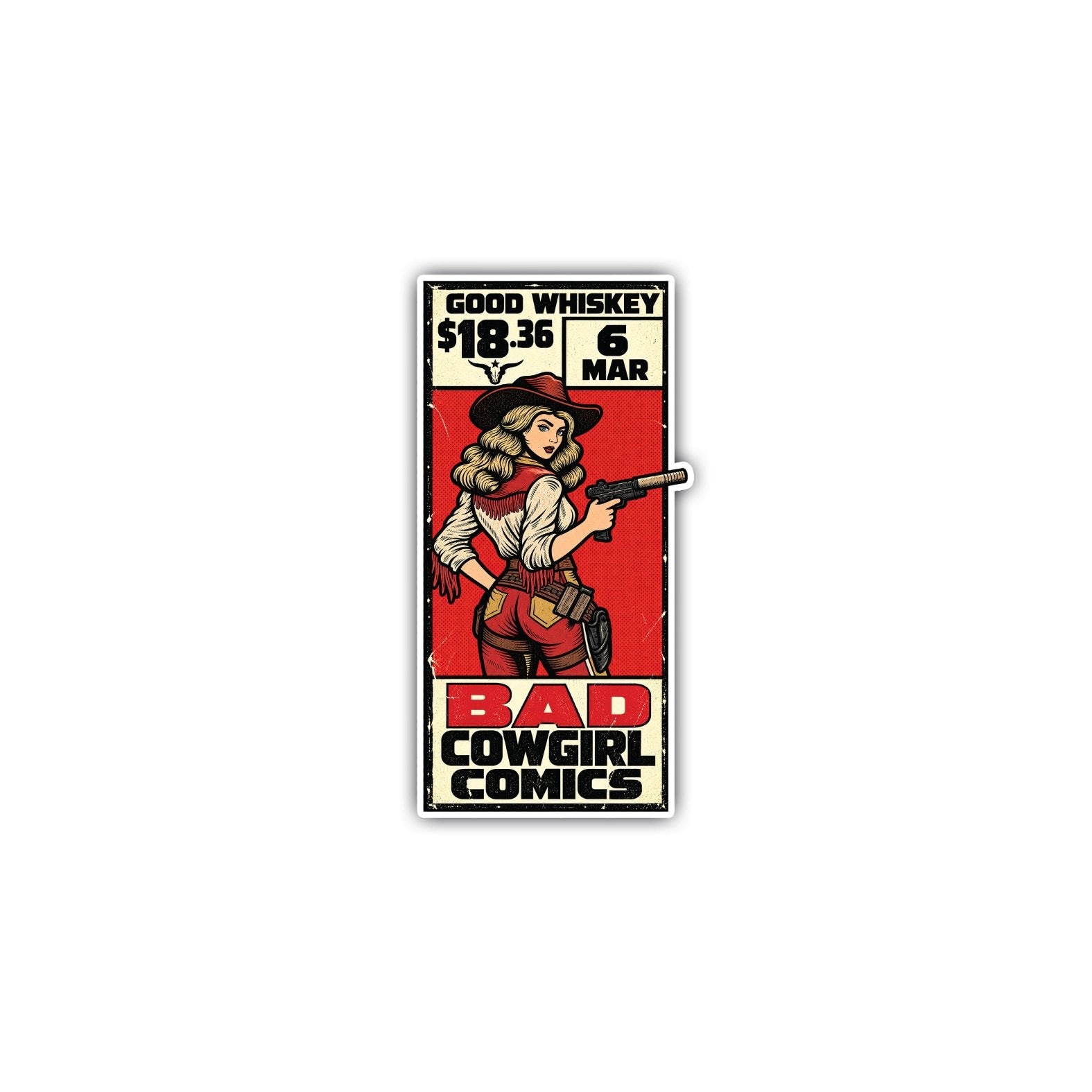Good Whiskey Comic Sticker - 4" - Sticker
