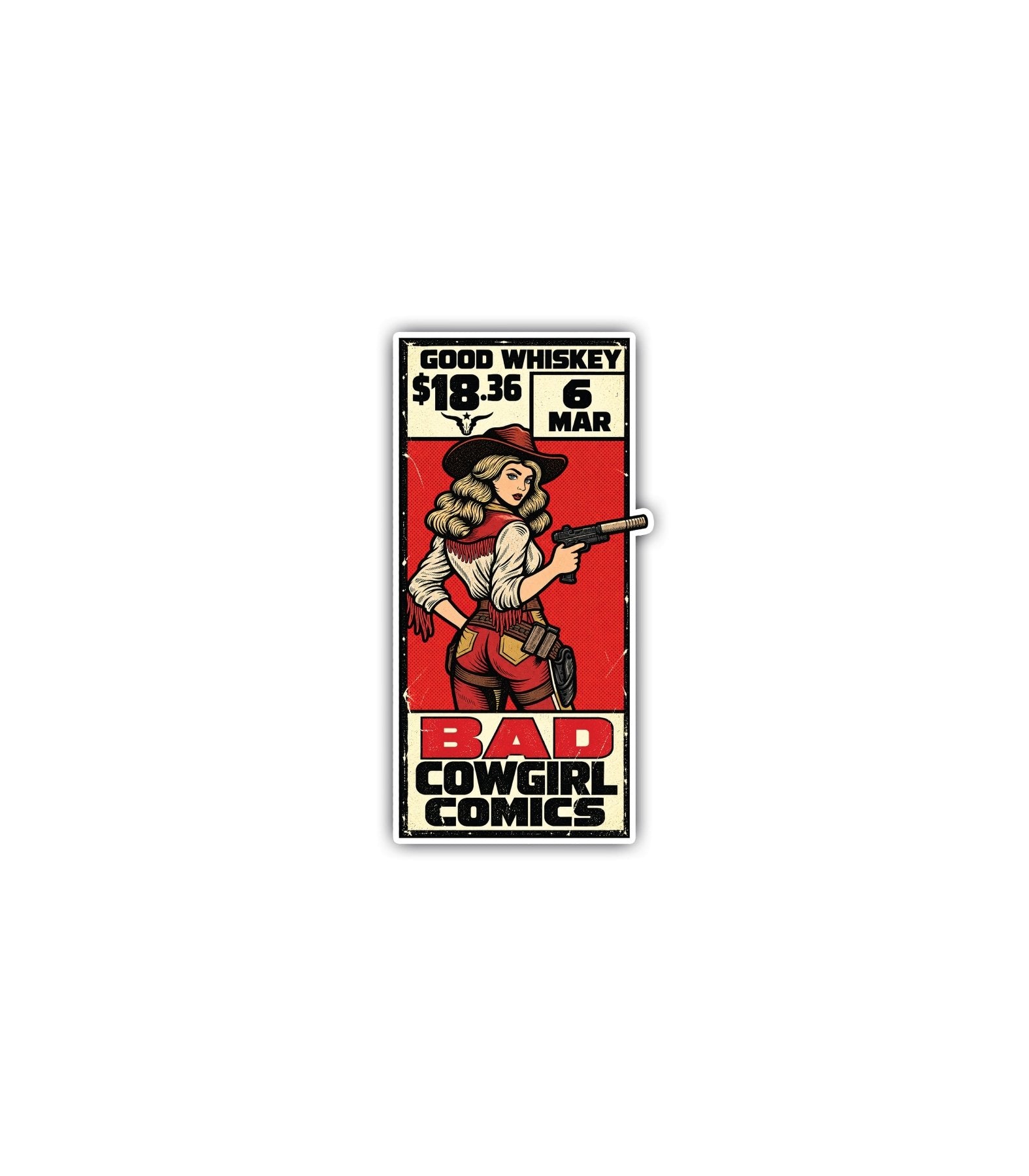 Good Whiskey Comic Sticker - 4" - Sticker