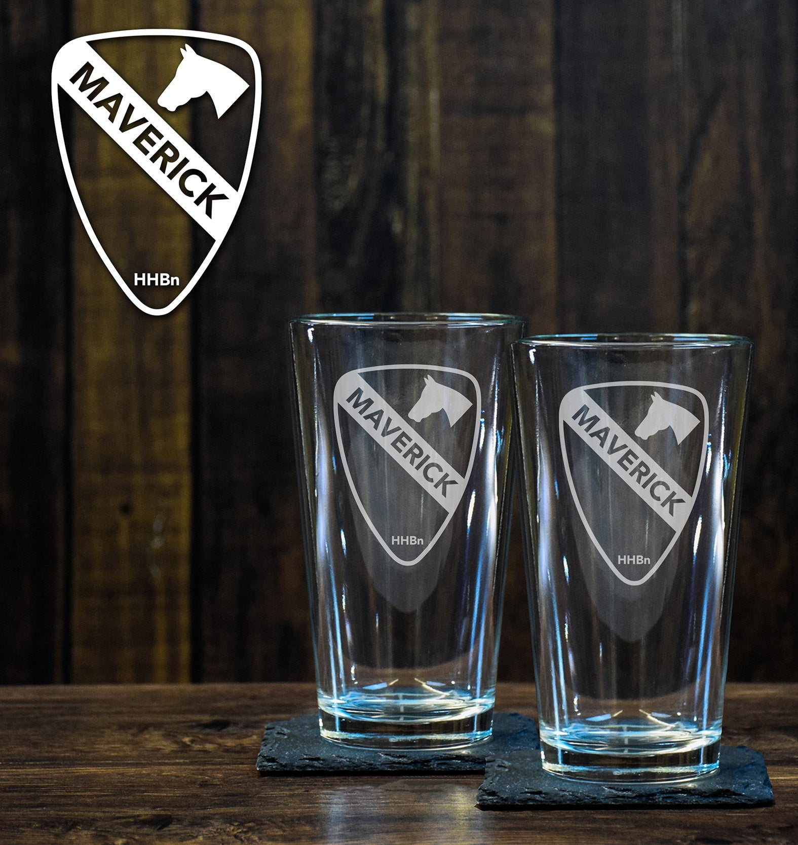 HHBN 1CD Maverick Shield Pint Glass Set - Private Pint Glass