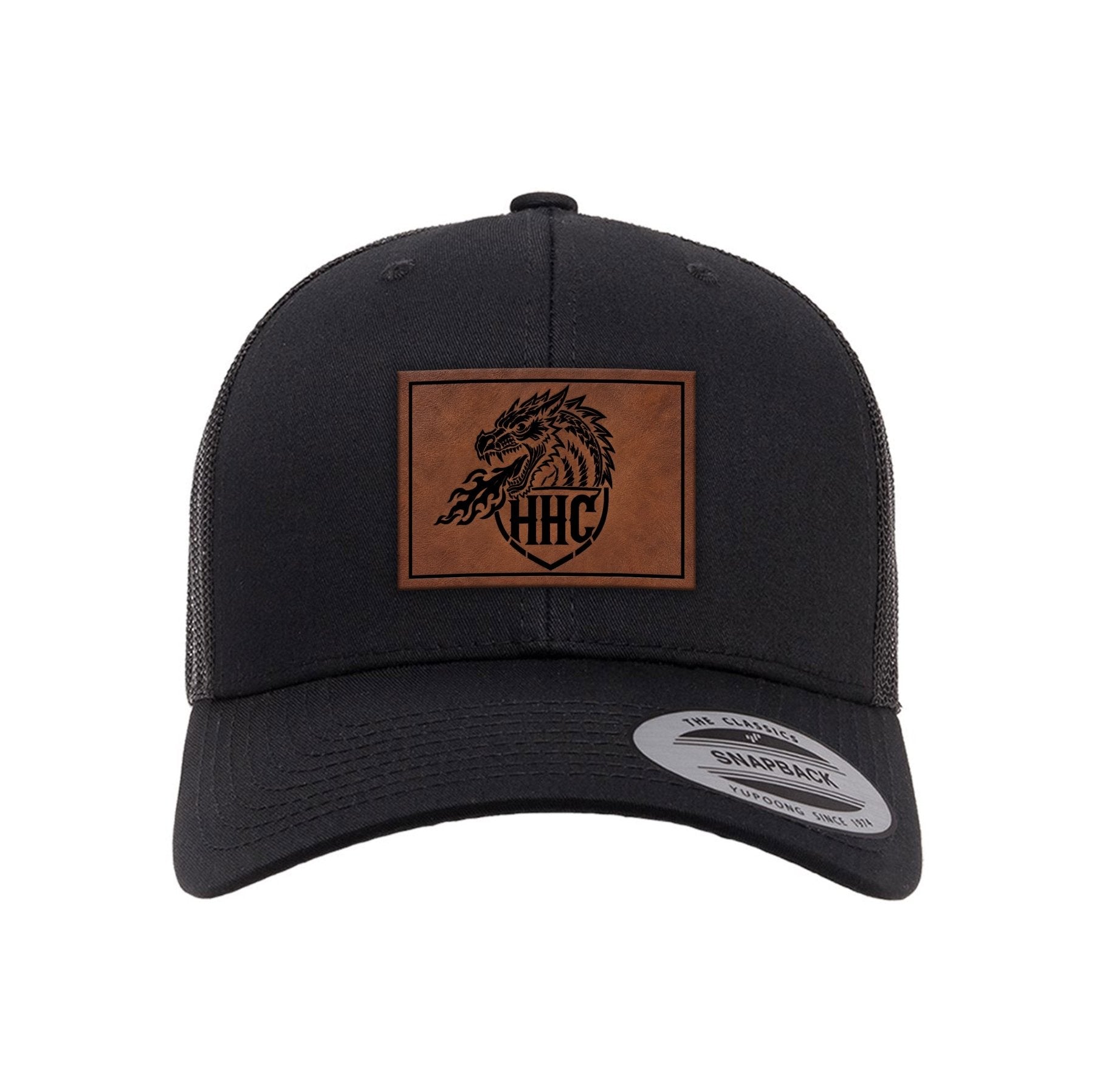 HHC 62D ESB-E Dragon Leather Patch Retro Trucker Hat - OSFA - Private Headwear