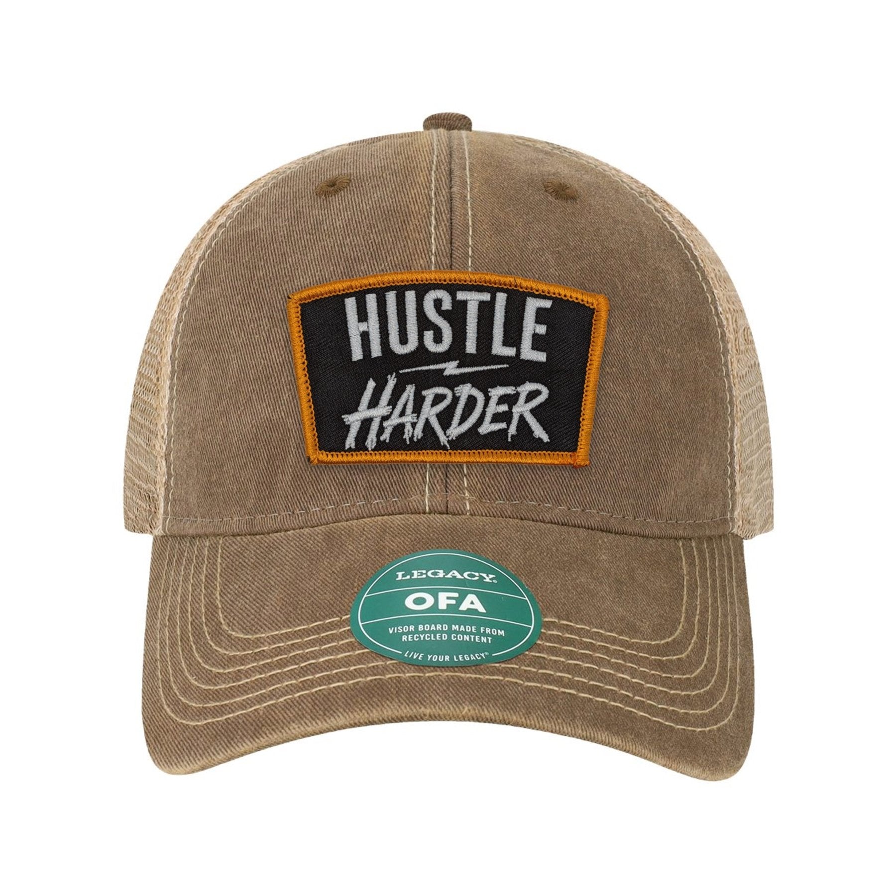 Hustle Harder Patch Old Trucker Hat - OSFA - Hat