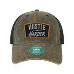 Hustle Harder Patch Old Trucker Hat - OSFA - Hat