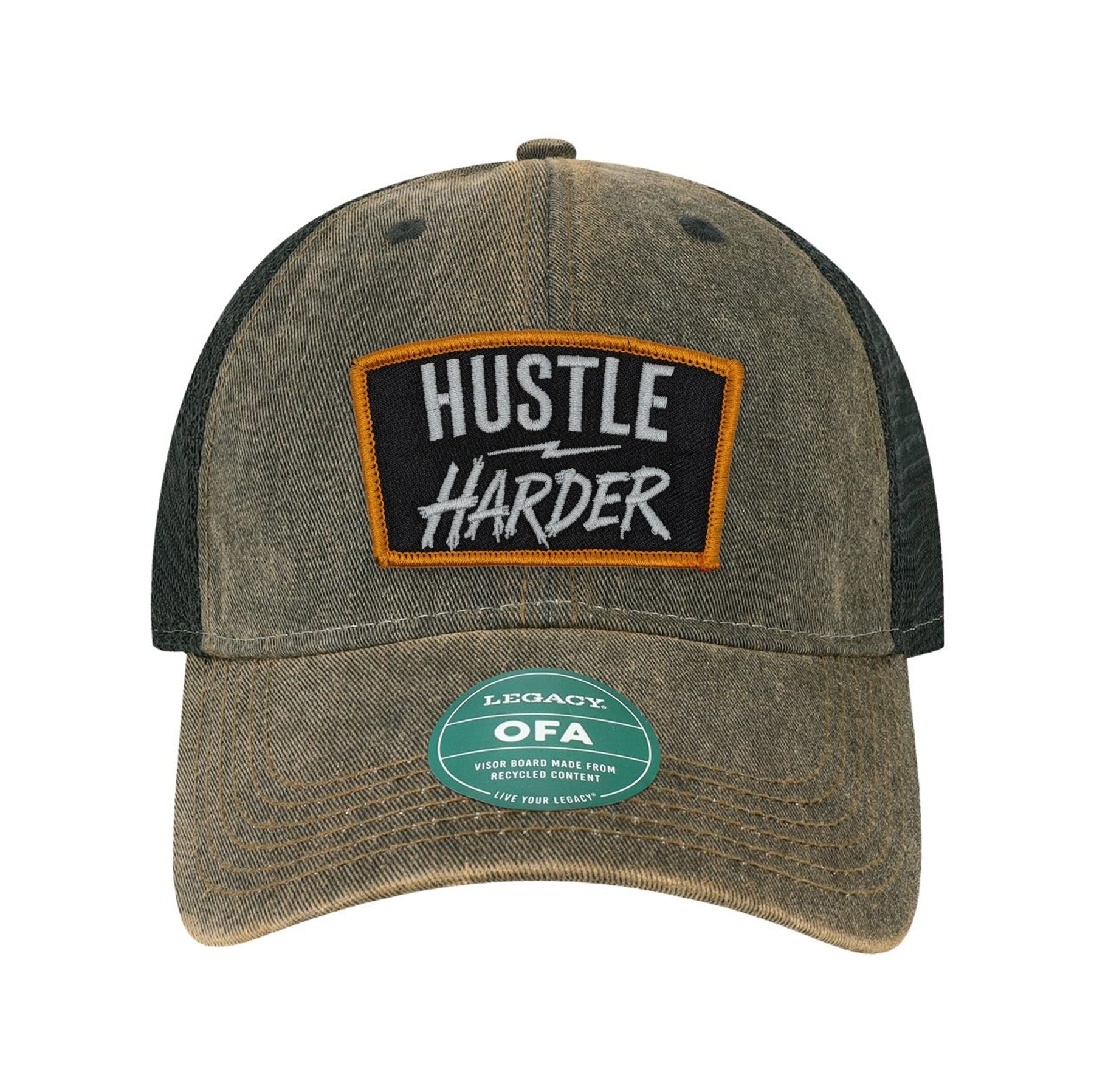 Hustle Harder Patch Old Trucker Hat - OSFA - Hat