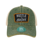 Hustle Harder Patch Old Trucker Hat - OSFA - Hat