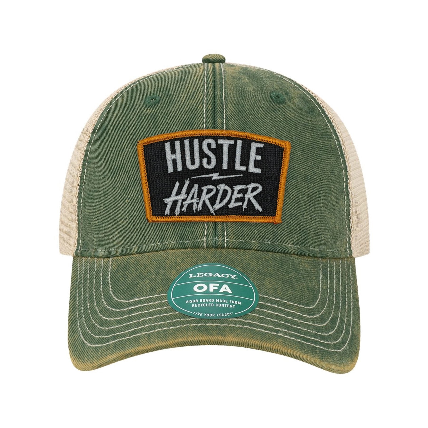 Hustle Harder Patch Old Trucker Hat - OSFA - Hat
