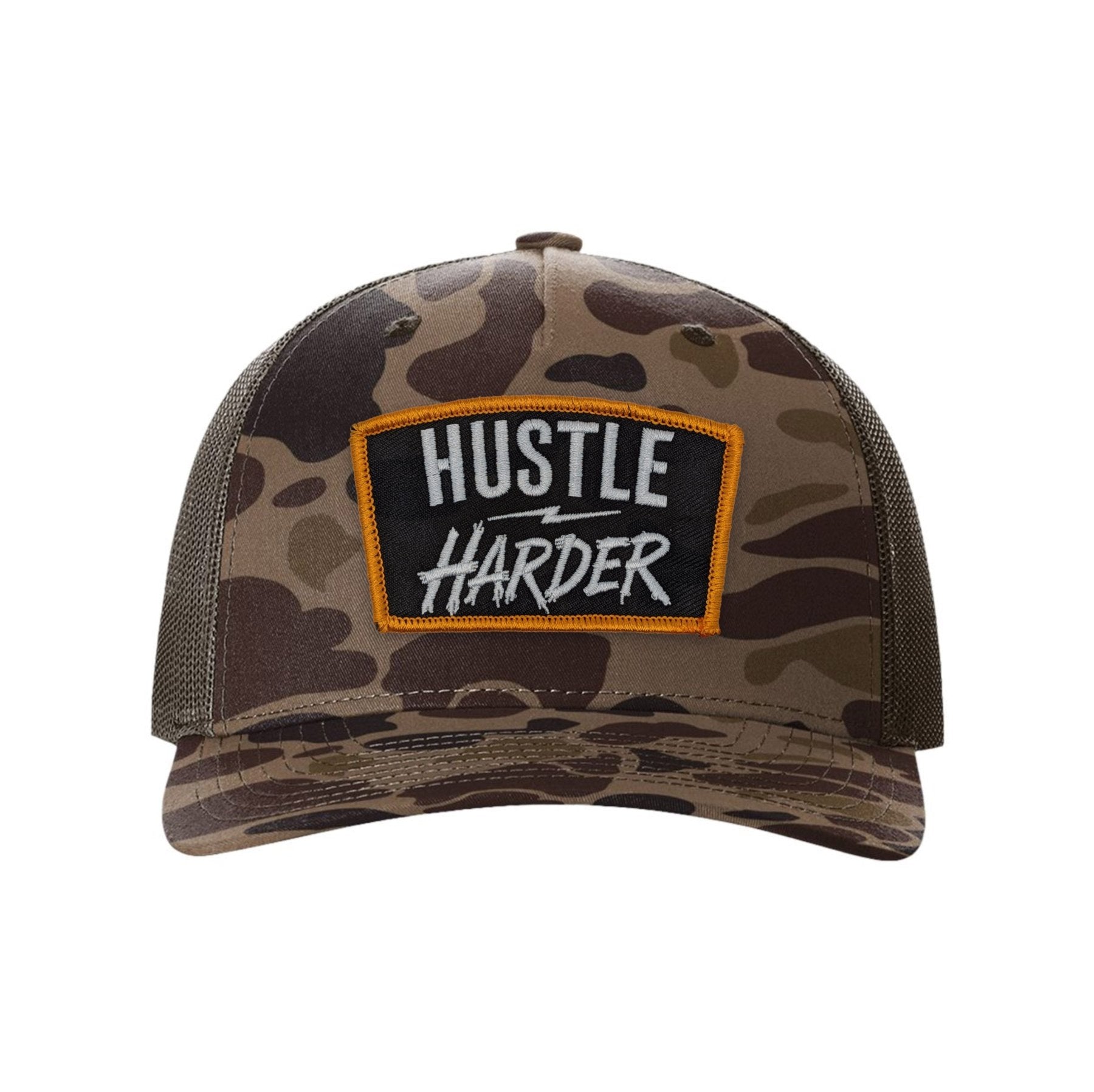 Hustle Harder Patch Snapback Trucker Camo Hat - OSFA - Hat