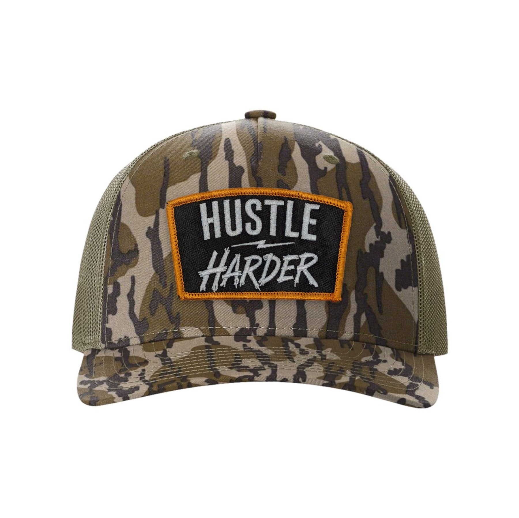 Hustle Harder Patch Snapback Trucker Camo Hat - OSFA - Hat