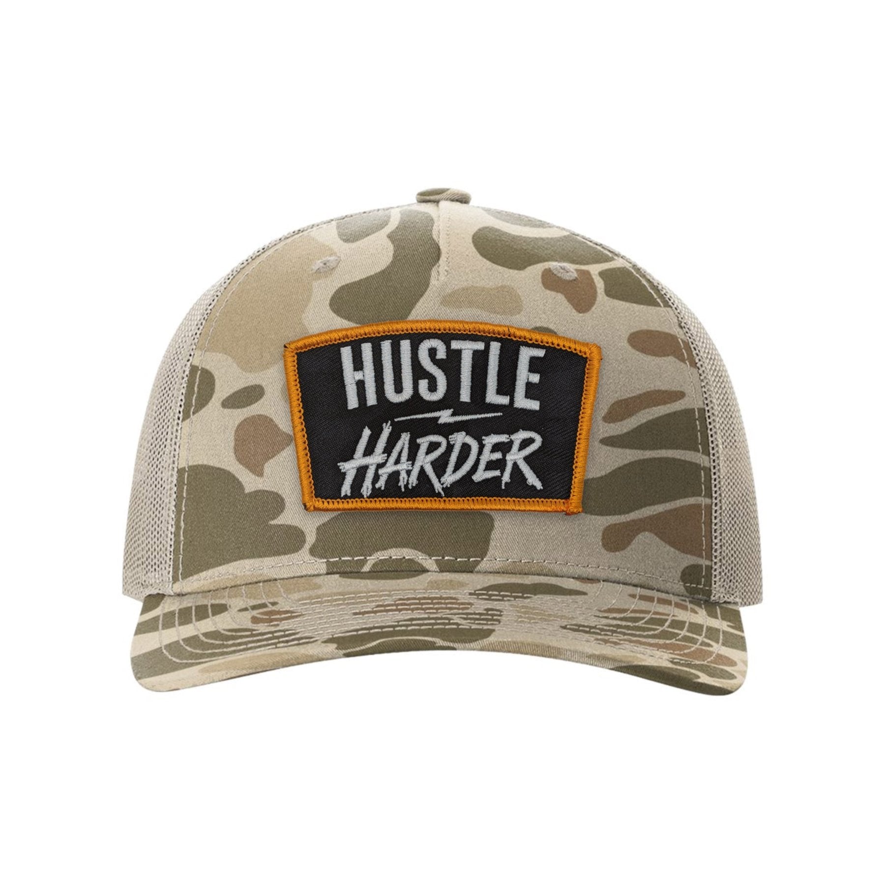 Hustle Harder Patch Snapback Trucker Camo Hat - OSFA - Hat
