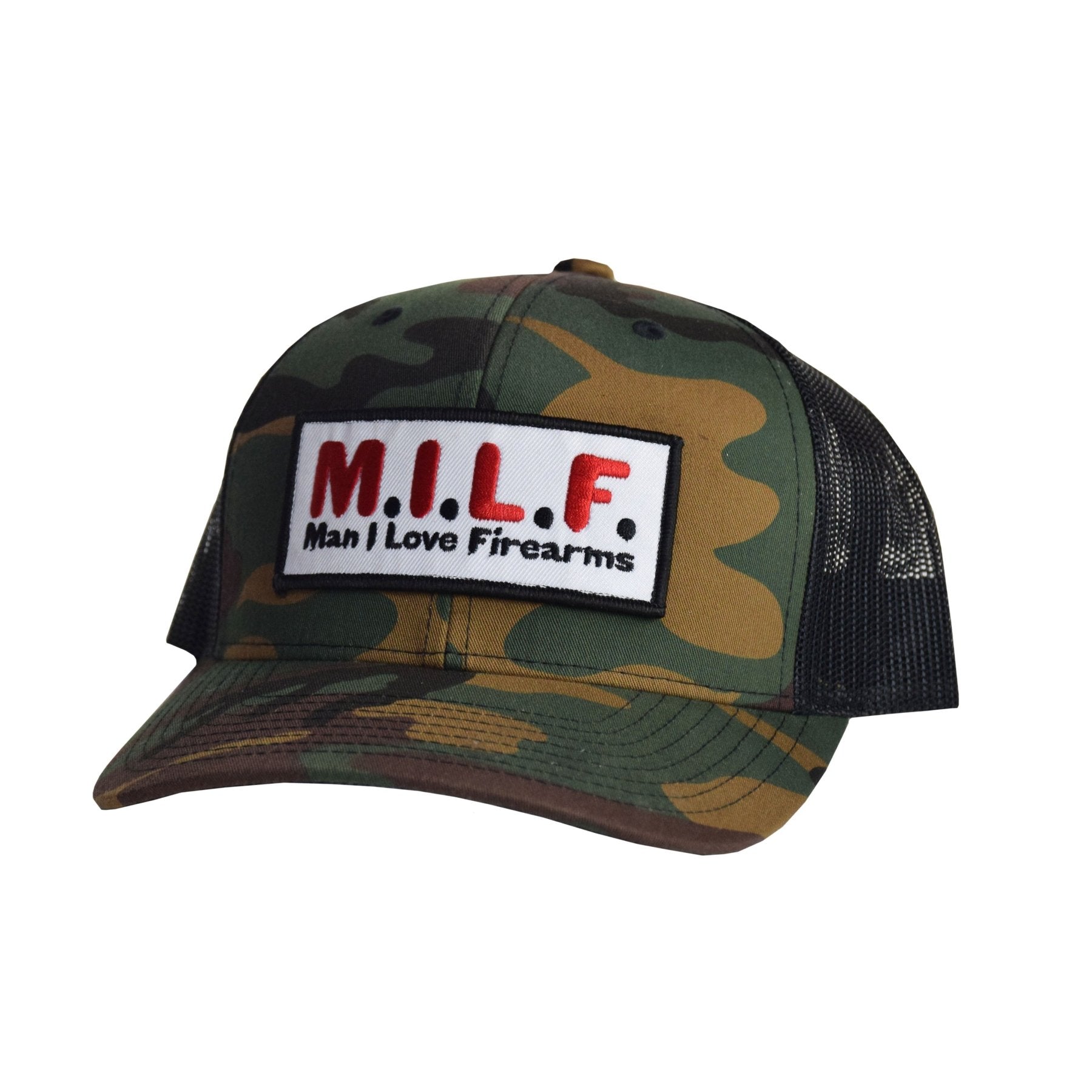 MILF Embroidered Patch Snapback - Woodland / Black Mesh - Headwear