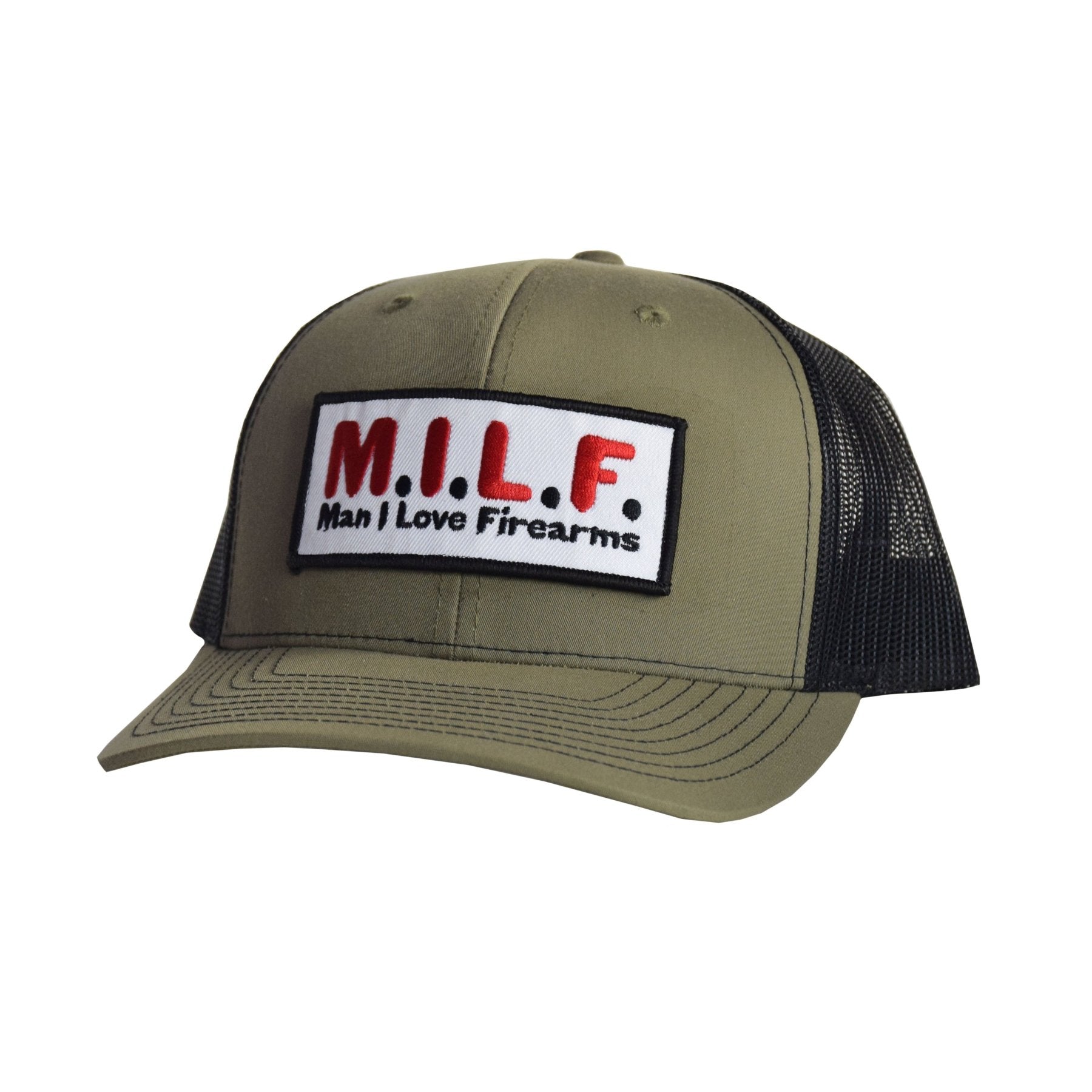 MILF Embroidered Patch Snapback - OD Green / Black Mesh - Headwear