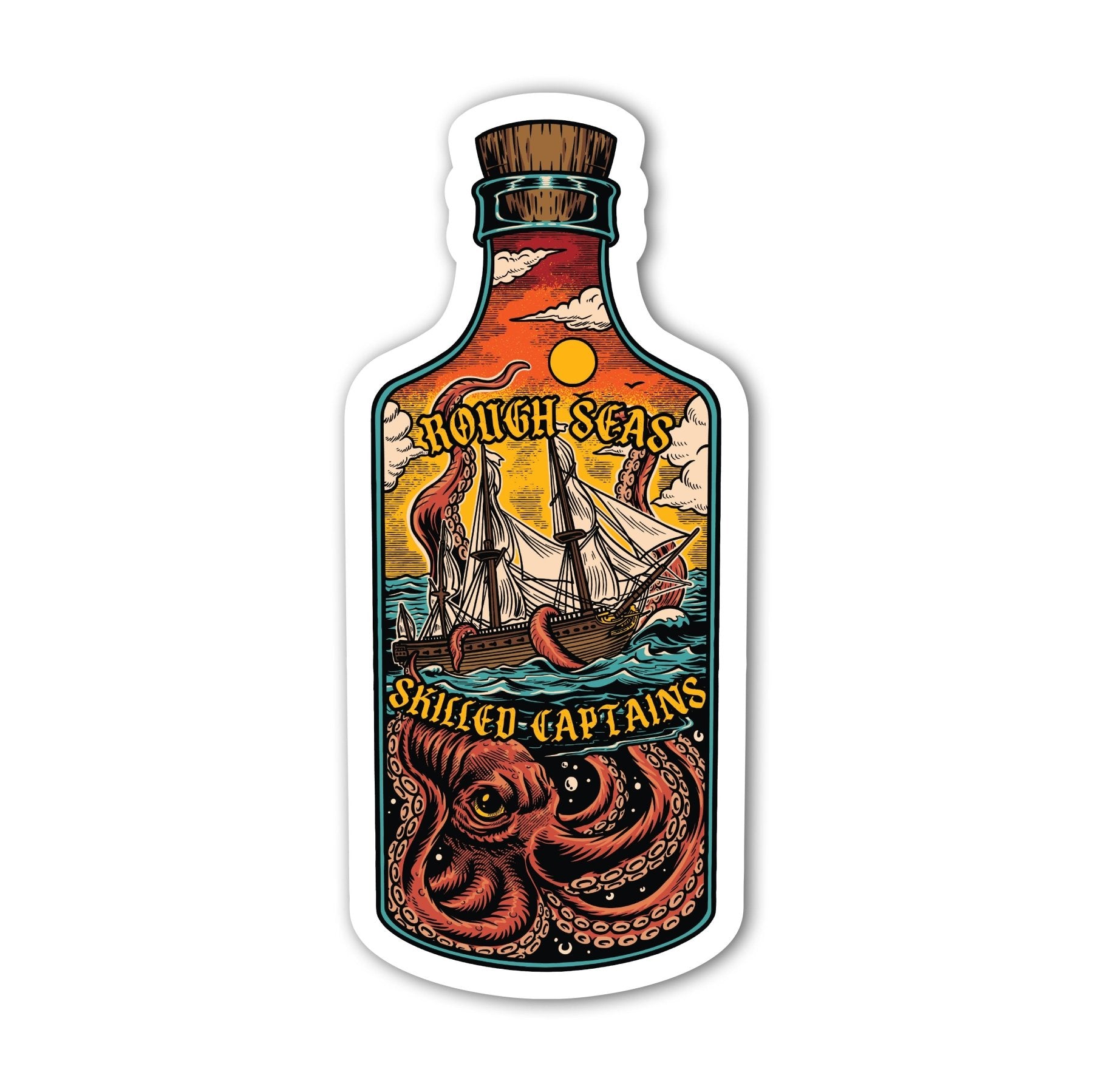 Rough Seas Skilled Captains Bottle Sticker - 4" - Sticker