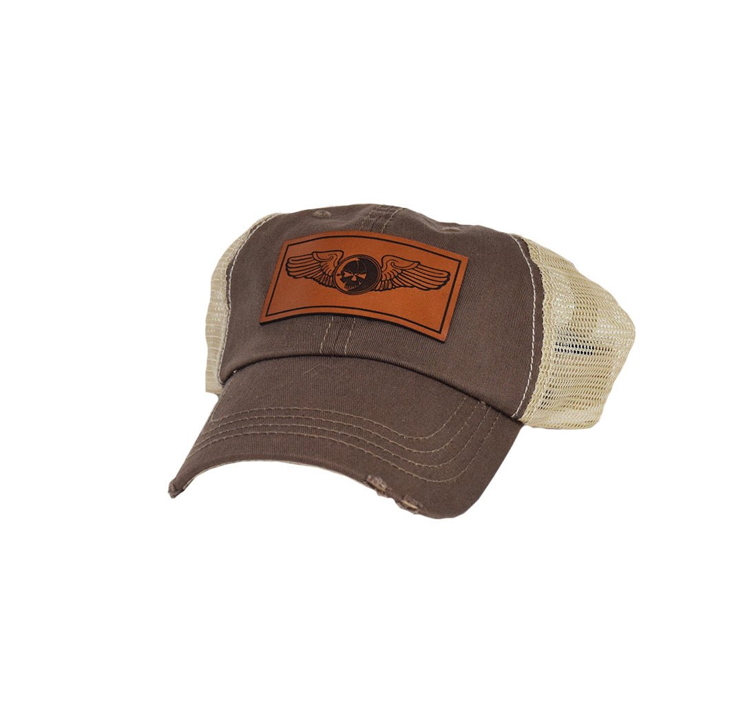 Sensor Wings Leather Dad Cap - Brown/Khaki Mesh - Headwear