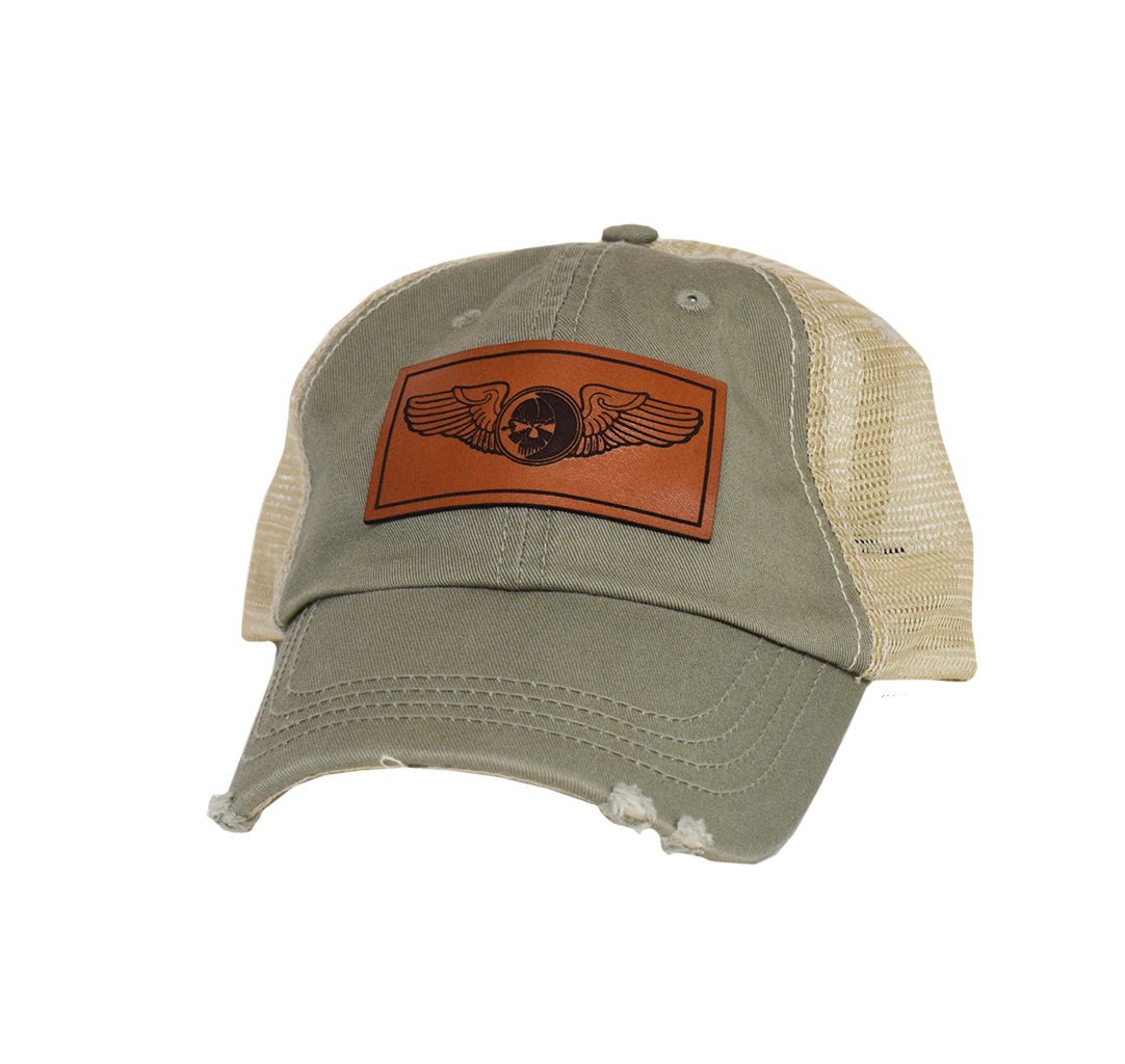 Sensor Wings Leather Dad Cap - OD Green/Khaki Mesh - Headwear