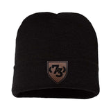 SGM Academy Class 73 Leather Patch Beanie - Black / With Cuff - No Discount