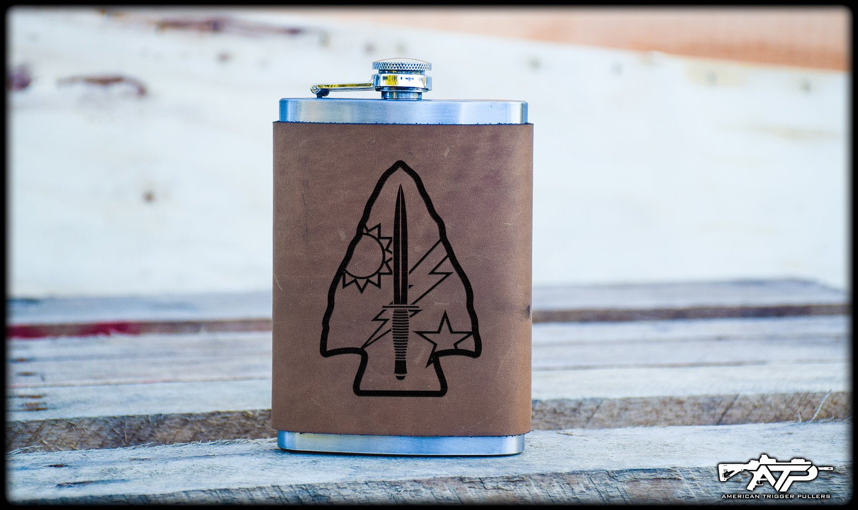 Spearhead Leather Flask - 8oz Stainless Steel Flask - Flasks