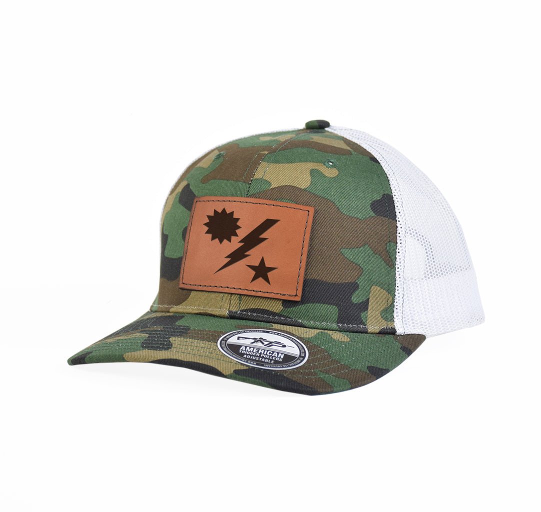 Star Sun Bolt Leather Snap - Back - Adjustable - Headwear