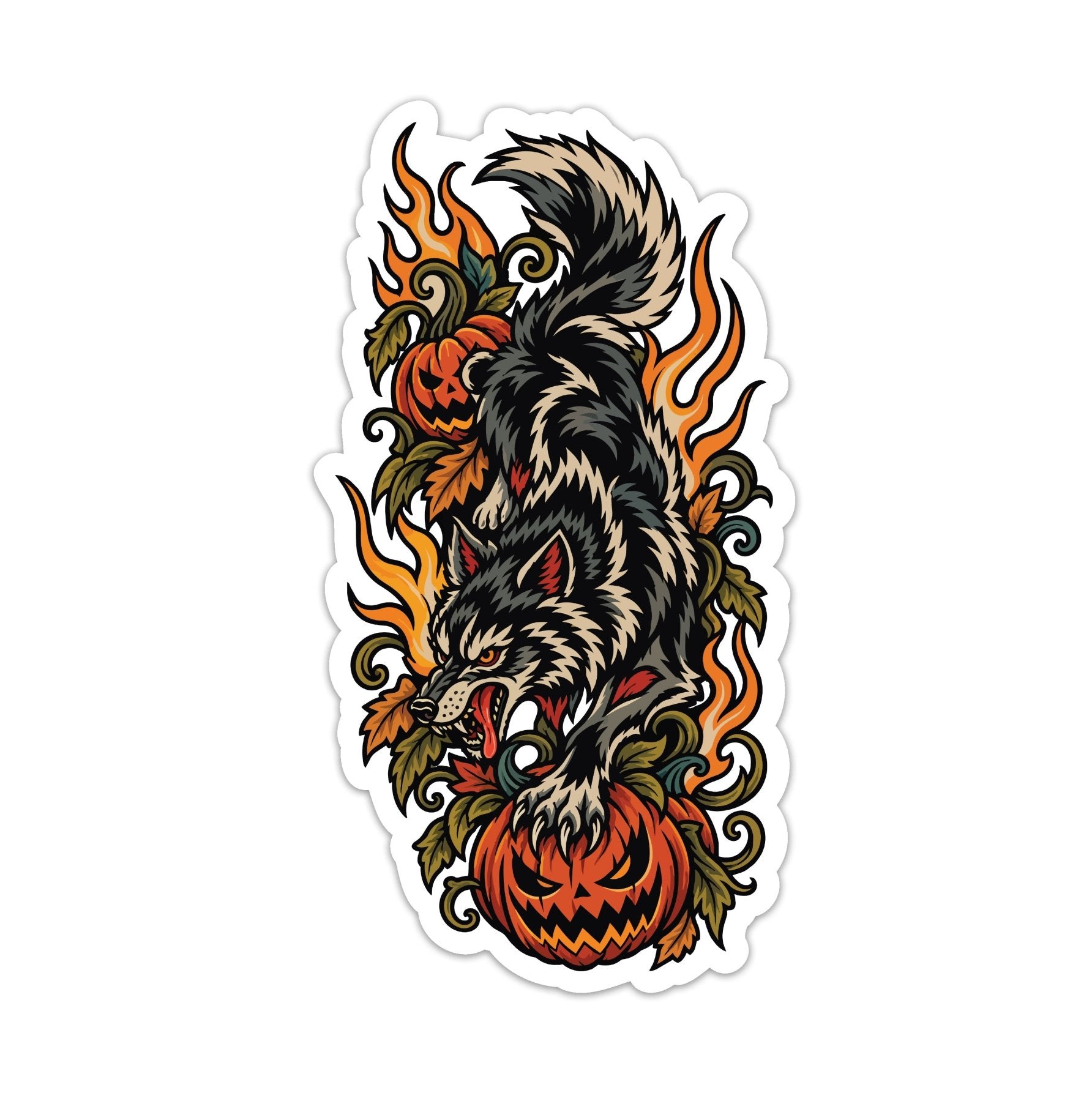 Traditional Halloween Wolf Sticker - 4" - Sticker