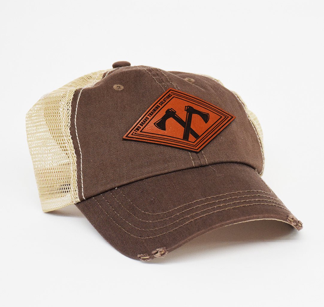 Two Bravo Leather Dad Cap - Brown/Khaki Mesh - Headwear