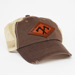 Two Bravo Leather Dad Cap - Brown/Khaki Mesh - Headwear