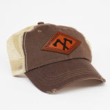 Two Bravo Leather Dad Cap - Brown/Khaki Mesh - Headwear