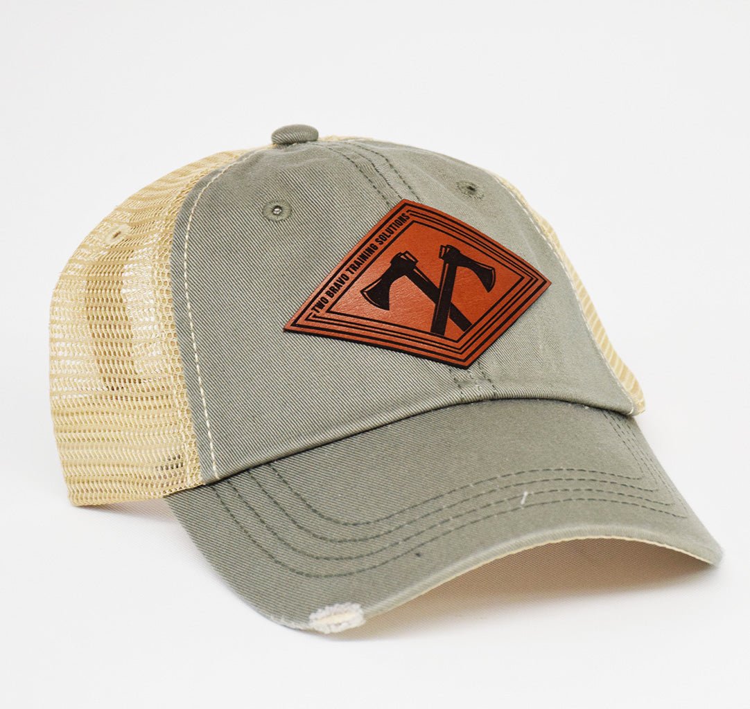 Two Bravo Leather Dad Cap - OD Green/Khaki Mesh - Headwear