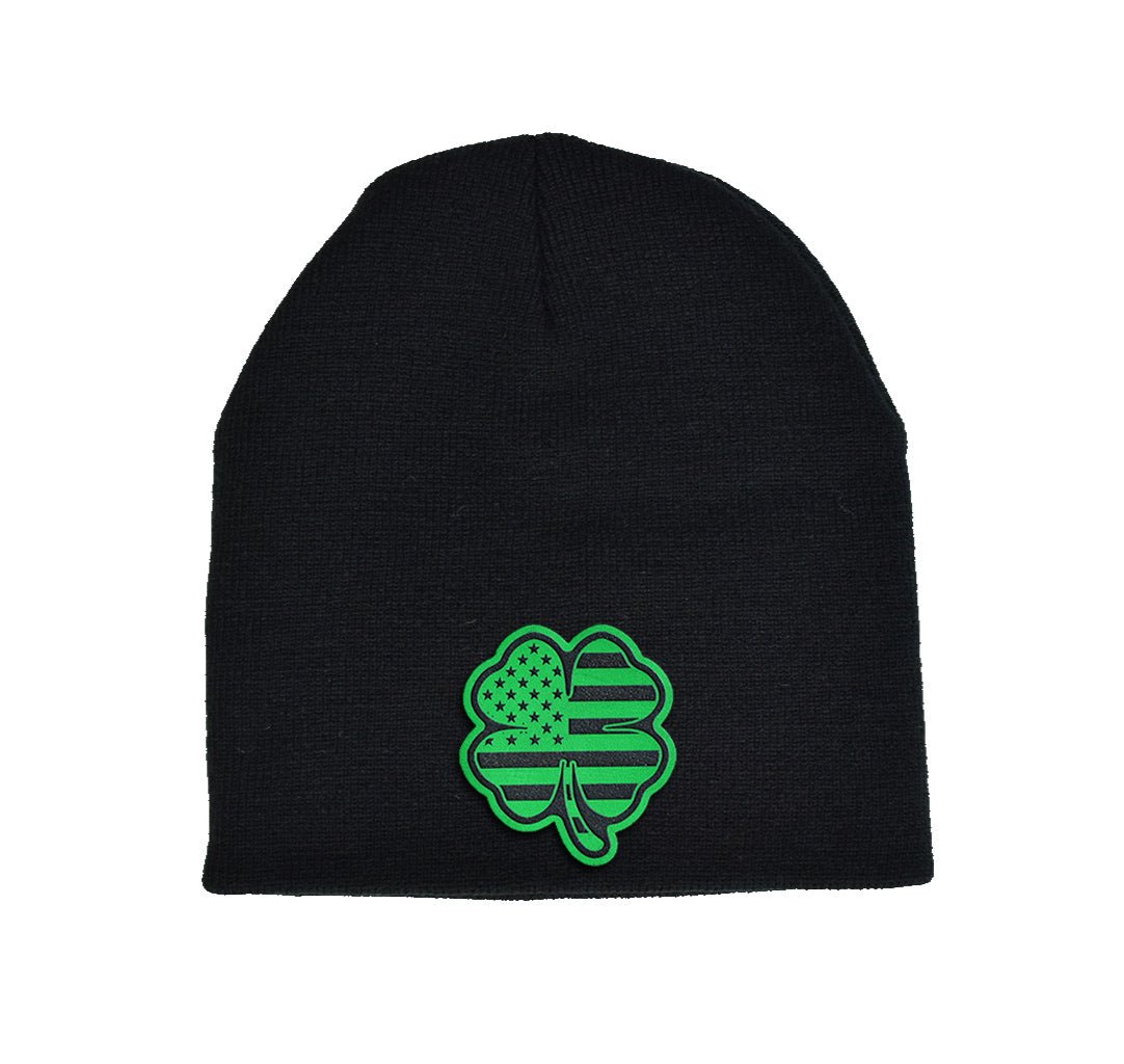 USA Clover Green Leather Beanie - Black - Headwear