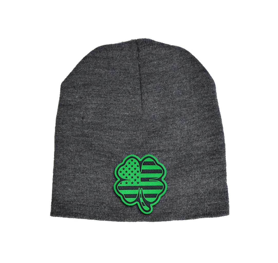 USA Clover Green Leather Beanie - Charcoal - Headwear