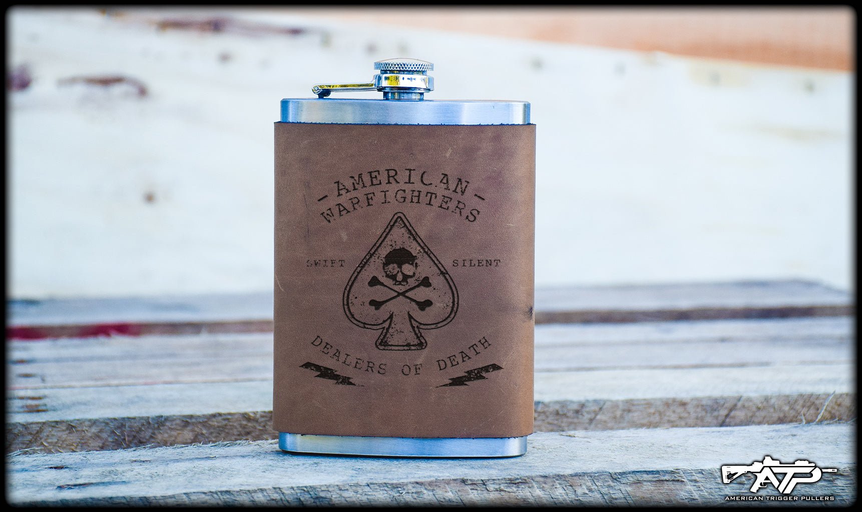 Warfighter Leather Flask - 8oz Stainless Steel Flask - Flasks