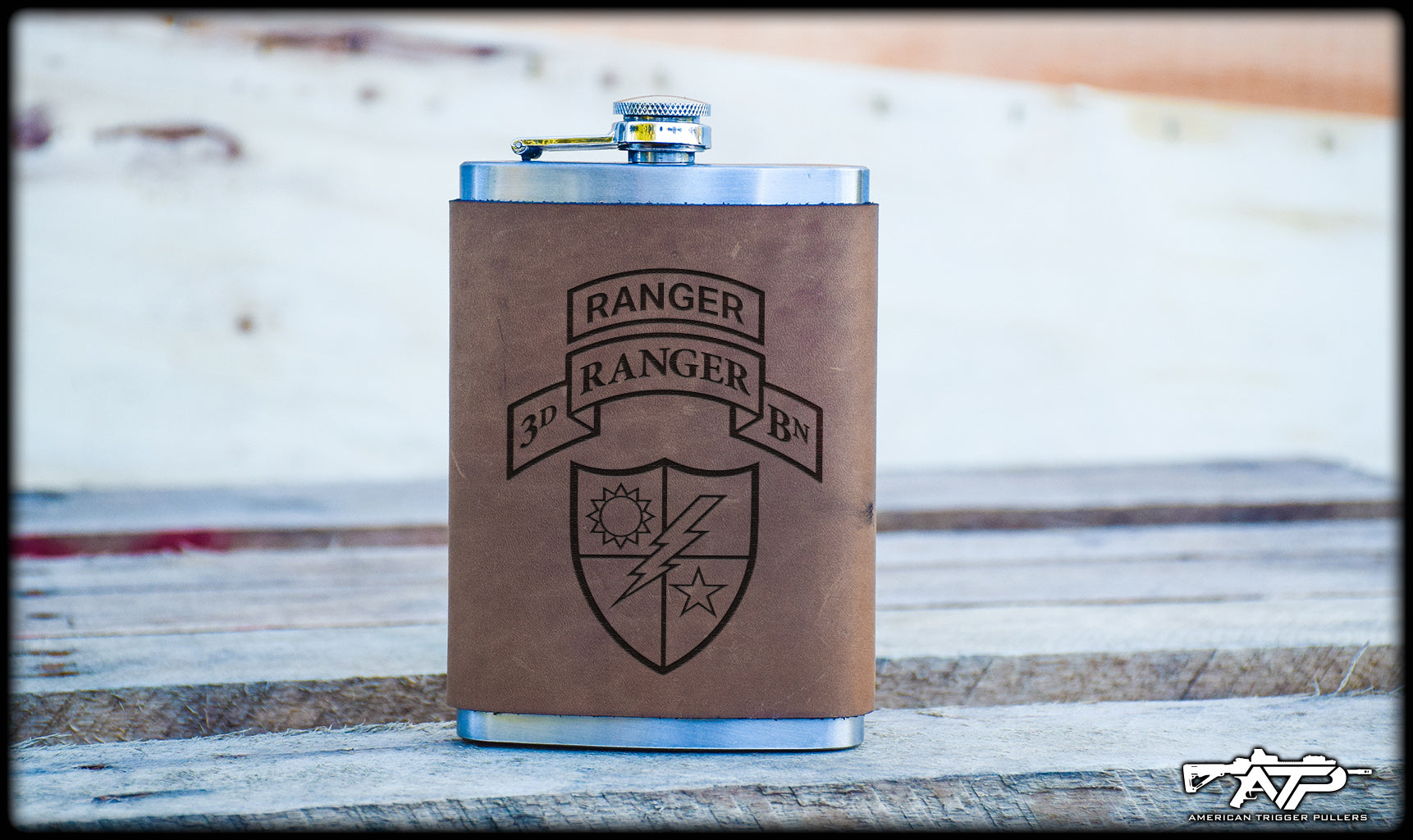 Ranger Scroll Leather Flask