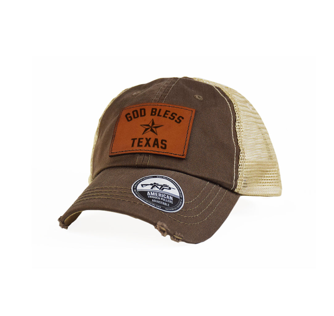 God Bless Texas Leather Dad Cap