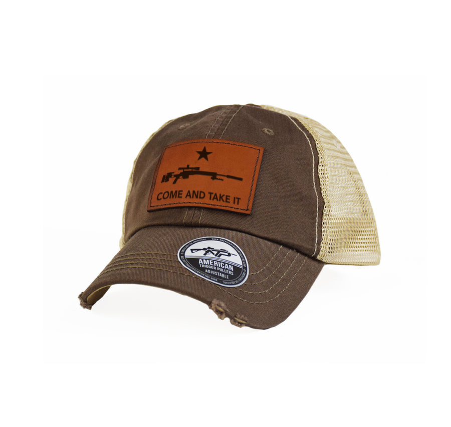 Come and Take It Sniper Leather Dad Cap